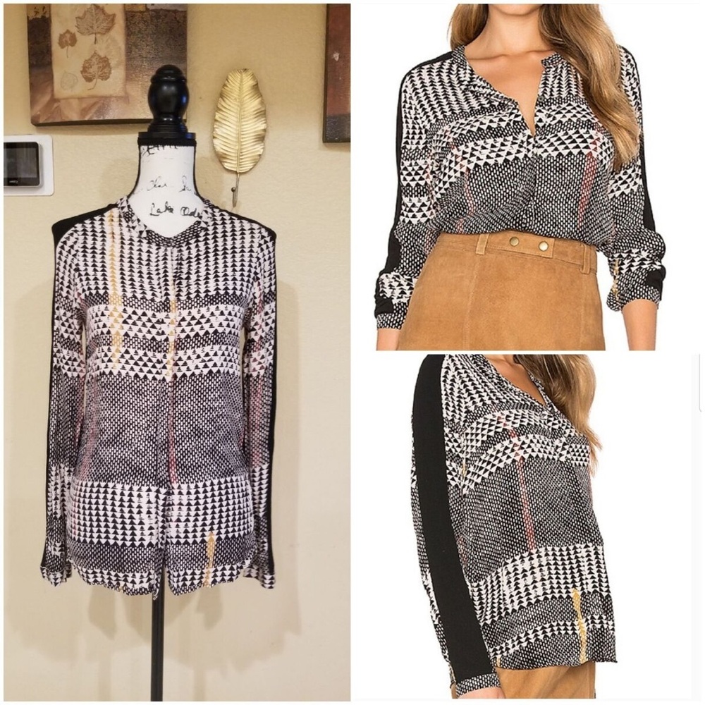 Michael Stars Black White Geometric Print Blouse